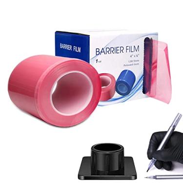 Imagem de AKEIE Fita de rolo de filme barreira 10 x 15 cm rolo de 1200 folhas com caixa dispensadora, caneta de posicionamento e base fixa - rosa - resistente à água - adulto - filme de barreira dental, médico,