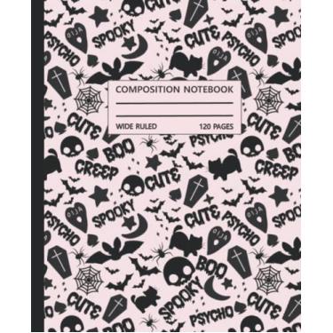Imagem de Caderno de composição assustadora fofa, morcegos, aranhas, caixões, caveiras, palavras e gatos pretos: pautado para adolescentes e adultos 120 páginas, ótimo para escola, trabalho ou presentes
