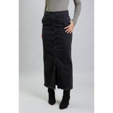 Imagem de Saia Jeans Sarja Longa Preta com Botões Dialogo Jeans-Feminino