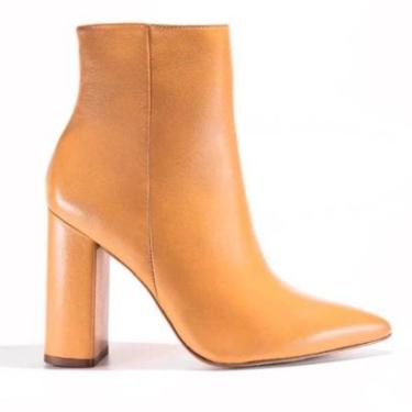 Imagem de Bota Feminina Bico Fino Couro Salto Grosso Cano Curto Casual-Feminino
