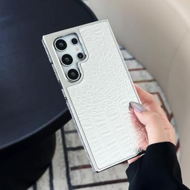 Imagem de Capa de telefone luxuosa com revestimento de couro a laser brilhante para Samsung S24 Plus S22 S23 Ultra Leopard Crocodile Print Capa traseira à prova de choque, crocodilo prateado, para Galaxy S