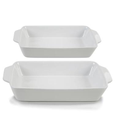 Imagem de Conjunto 2 Travessas Retangulares de Vidro Assadeiras 1,3L e 2L Branco Porcelana