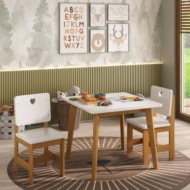 Imagem de Conjunto Infantil Sofia Mesa + 2 Cadeiras Madeira de Pinus / Mdf Branco /Mel