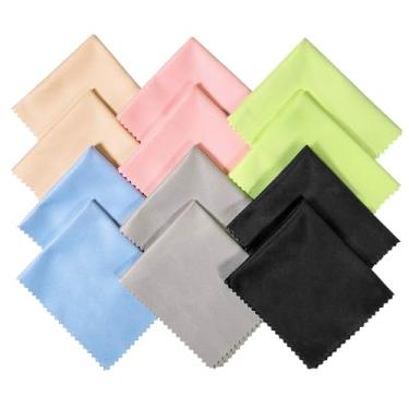 Imagem de kukifun Pacote com 12 panos de limpeza de microfibra, cores sortidas macias para limpeza de lentes, óculos, câmeras, câmeras de celular, óculos, laptops, TV (15 x 17,8 cm)