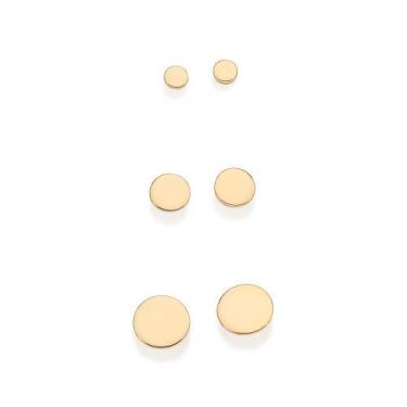 Imagem de Brincos banhado ouro 3x 24k 18k e 22k femininos pequenos redondos romm