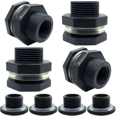 Imagem de YSIL Encaixe de anteparo de PVC NPT 3/10.2 cm, 4 peças, conector de tanque de água, encaixe de tubulação OD 1-1/2" (38 mm) com plugues para tanques de água, barris de chuva, aquários, piscinas