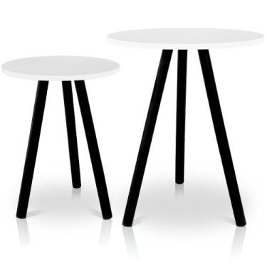 Imagem de Mesa de Canto Lateral Atlanta Tripé Redonda Tampo em MDF Preta e Branc