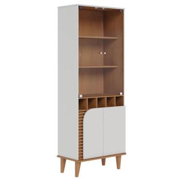 Imagem de Cristaleira 4 Portas com Adega Madrid C05 Off White Matte/Freijó - Mpo