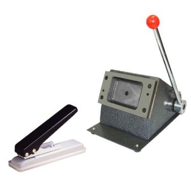 Imagem de Jogo Cortador Cartão PVC Crachá e Furador Ovoide Grampeador - OkayShop