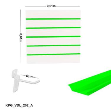 Imagem de Painel Canaletado em Mdf 0,61 x 0,61m Branco com Perfil Pvc Verde Limã