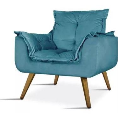 Imagem de Poltrona Decorativa Opala Tecido Veludo - Veneza Estofados, Azul Turqu
