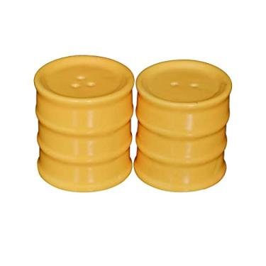 Imagem de Conjunto indiano de saleiro e pimenteiro de cerâmica feito à mão com orifícios perfeitos para cozinha, mesa de jantar, piquenique, escritório, restaurante, hotel (conjunto de 2) barril/tambor amarelo