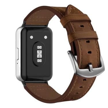 Imagem de Pulseiras de couro genuíno compatíveis com Samsung Galaxy Fit 3, pulseiras de substituição de couro fino premium para Galaxy Fit3 SM-R390 Watch feminino e masculino (nogueira retrô)