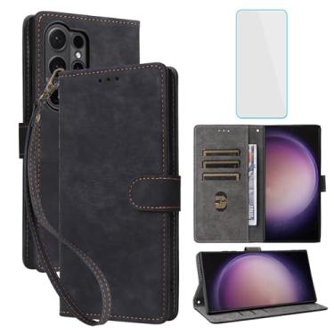 Imagem de IUQXU Capa carteira para celular Samsung Galaxy S24 Ultra com protetor de tela [bloqueio RFID] suporte de cartão de couro feminino masculino capa para celular para Samsung S 24 Ultra 24S Galaxy