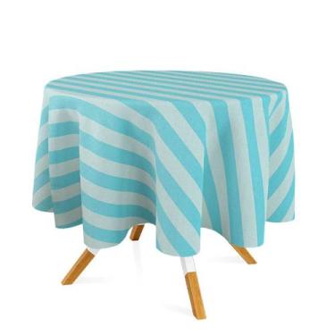 Imagem de Toalha de Mesa Redonda em Tecido Jacquard Azul e Prata Frozen Listrado