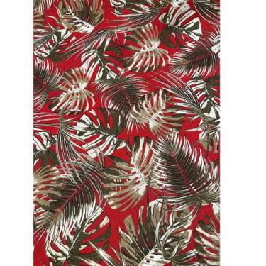 Imagem de Tecido Jacquard Estampado Tropical Folhagem Bege fundo Vermelho - 1,40