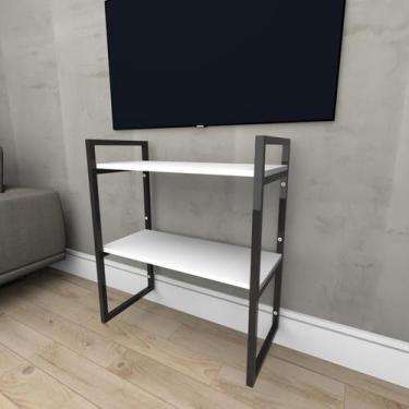 Imagem de Rack estilo industrial aço cor preto prateleiras 30cm cor branca model
