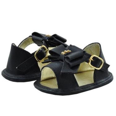 Imagem de Sapatinho de Bebê Bicho de Pé - Sandália Feminina c/ Fivela e Laço - S