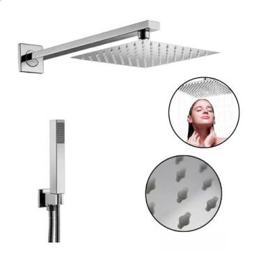 Imagem de Ducha Chuveiro inox 20x20cm desviador inteligente completo cromado - M