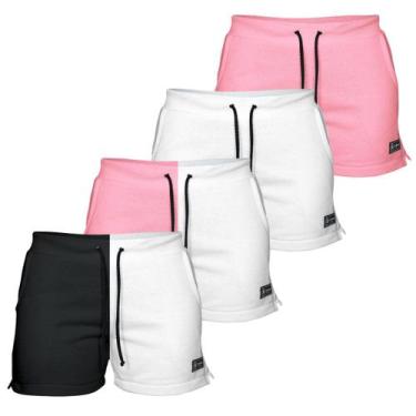 Imagem de Kit 4 Shorts Moletom Feminino Com 2 Bolsos Fenda Lateral Básico Casual