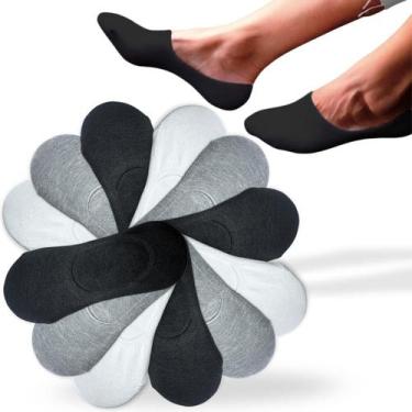 Imagem de Kit 12 Pares Meia Invisível Feminina Preta Branca Cinza Azul - Rupee, 