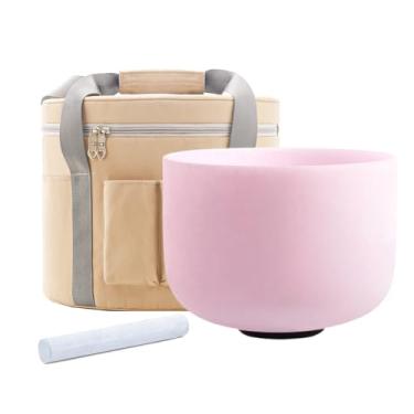 Imagem de Hye-eun Tigela de canto de cristal de fusão de pedra morganite, chacra de coração de nota 432hz F de 20 cm, tigela de som rosa rosa com bolsa, martelo de borracha e anel de vedação