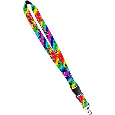 Imagem de Cordão estampado – Colar de chaveiro de cetim com fivela de liberação lateral e encaixe, porta-crachá de identificação – 9,5 cm, padrão de sinal de paz Groovy Rainbow