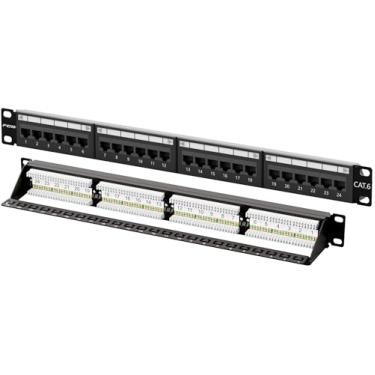 Imagem de FGB Patch Panel Cat6 de 24 portas, 1U 48.3 cm montagem em rack ou montagem na parede RJ45 Ethernet Patch Panel para redes Gigabit