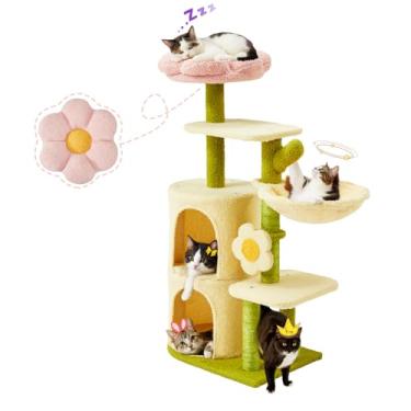 Imagem de Erinnyees Árvore de gato com flor, torre para gatos de 96 cm, torre de gatinho interna de vários níveis, casa de gatinho com plataforma de flores aconchegante superior, condomínios espaçosos, rede