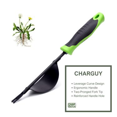 Imagem de CHARGUY Ferramenta de remoção de ervas daninhas, remoção de ferramentas de remoção de ervas daninhas e escavação profunda, alça ergonômica e garfo em forma de V com duas pontas