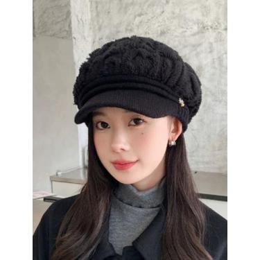 Imagem de Chapéu feminino de malha de outono e inverno boina quente chapéu de lã