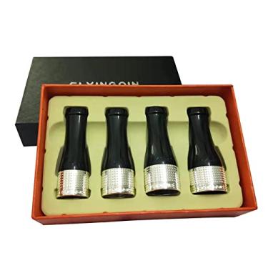 Imagem de FLYINGQIN Conjunto de tubos de charuto com padrão de escultura de resina de cobre puro em 4 tamanhos, prata brilhante, ouro, vintage, prata (prata brilhante)