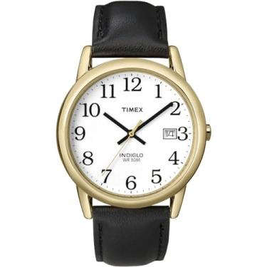 Imagem de Timex #T2H291 Relógio analógico masculino Indiglo Easy Reader com mostrador branco e pulseira de couro