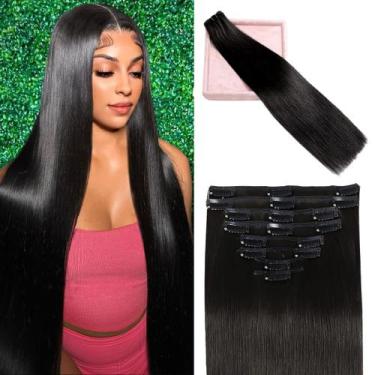 Imagem de Extensões de Cabelo Humano Natural POGINJA - Clip in 50cm 100g
