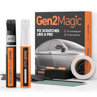 Imagem de Gen2Magic Kit de caneta de tinta de retoque metálica preta ágata para Ford [revestimento transparente incluído], correspondência de cor UM para arranhões, lascas de pedras, amassados, reparo fácil de