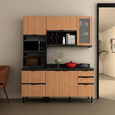 Imagem de Cozinha Compacta Begônia CZ1203 180cm 03 Peças 06 Portas 04 Gavetas com Divisor de Talheres Mármore Lunar Freijó Tecnomobili