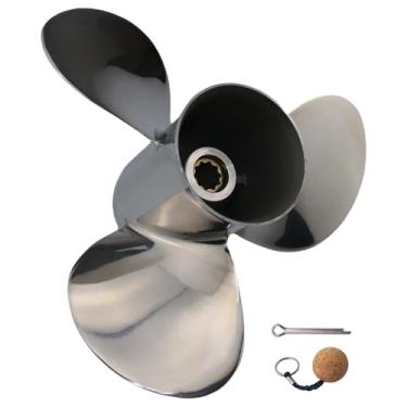 Imagem de VRIWOY Hélice de barco de 9 7/8 diâmetro × 12 passos para motores Yamaha Motores de popa de aço inoxidável 20HP 25HP 30HP, RH 10 dentes OEM 664-45954-00-EL