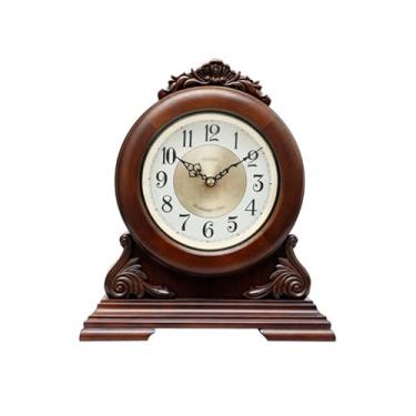 Imagem de Relógio de Mesa Relógio de mesa de madeira silencioso Relógio de mesa para sala de estar Relógio chinês vintage Relógio que toca o tempo todo para prateleira de quartos Relógio de Mesa