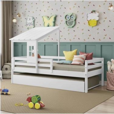 Imagem de Bicama Solteiro Infantil Prime com Telhadinho ii e Grade de Proteção em Madeira Maciça Casatema