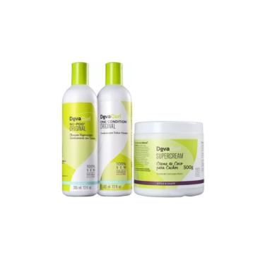 Imagem de Kit Deva Curl No-Poo Original Shampoo 355ml + One Condition Condicionador 355ml + supercream Creme Modelador 500g