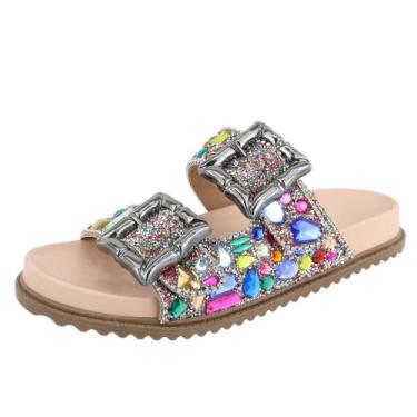 Imagem de Sandália Papete Feminina Brilho Strass Slide Fácil Calce - s/marca, Mu