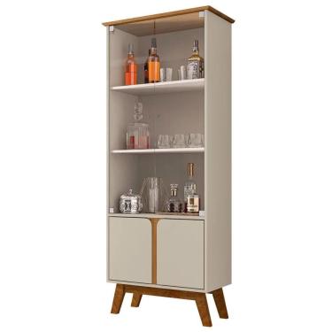 Imagem de Cristaleira 4 Portas Pés De Madeira Off White/cinamomo