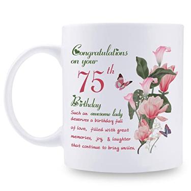 Imagem de Presentes de aniversário de 75 anos para mulheres - Congratulations on Your 75th Birthday Awesome Lady Mug - Presentes de 75º aniversário para avó, mãe, amiga, irmã, tia, colega de trabalho - Caneca
