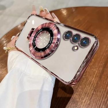 Imagem de MVVKKY Para M55 Ultra Thin Plating Tpu Glitter Stand Holder Case (Para M55/PinkClear)