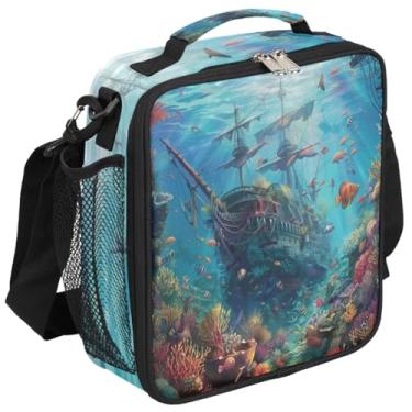 Imagem de YPPAHHHH Lancheira infantil, lancheira com isolamento náutico para barco, bolsa térmica de peixe tropical com alças de ombro ajustáveis para piquenique e trabalho escolar