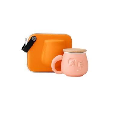 Imagem de Separador de chá de cerâmica de gato fofo de 380 ml/368.5 g, xícara de chá de trabalho pessoal - pó de pêssego - bolsa de viagem