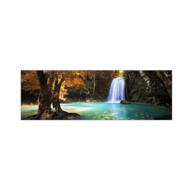 Imagem de Pintura de paisagem - imagem de arte de parede - árvore cachoeira lago - impressões em tela natureza para sala de estar quarto decoração de casa 50 x 150 cm 20 x 59 pol. sem moldura