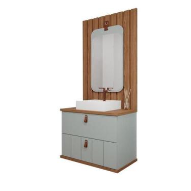 Imagem de Gabinete de Banheiro Milano 80, Espelho Monet e Painel Pistache/Freijo