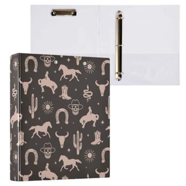Imagem de Fichários redondos de cowboy deserto de 3 cm cacto crânio cavalo 3 anéis para prancheta para escritório, escola, material de trabalho, pasta de arquivos, capacidade para 200 folhas