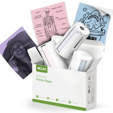 Imagem de Nelko Adesivos genuínos autoadesivos para impressora térmica, compatíveis com mini impressora de adesivos PM230, preto sobre branco, papel de impressora mini adesivo de 54 mm x 3,5 m, 3 rolos,